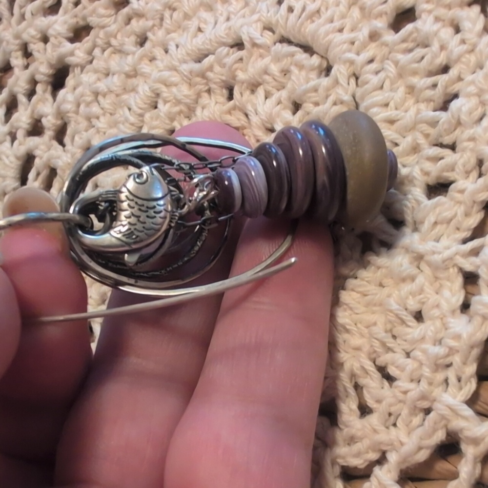 💥SOLD💥"New"Sterling Silver Dangle Earrings With Wampum&Beach Stone - Picture 6 of 9